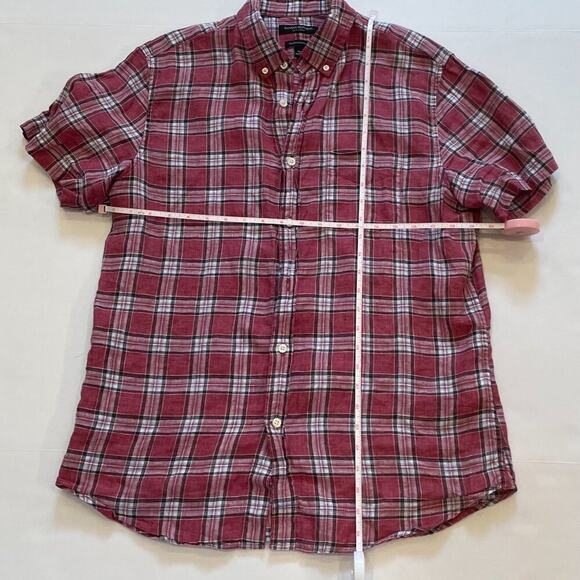 Banana Republic Camden Standard Fit Red Plaid Button Up Linen Shirt, M - Picture 10 of 12